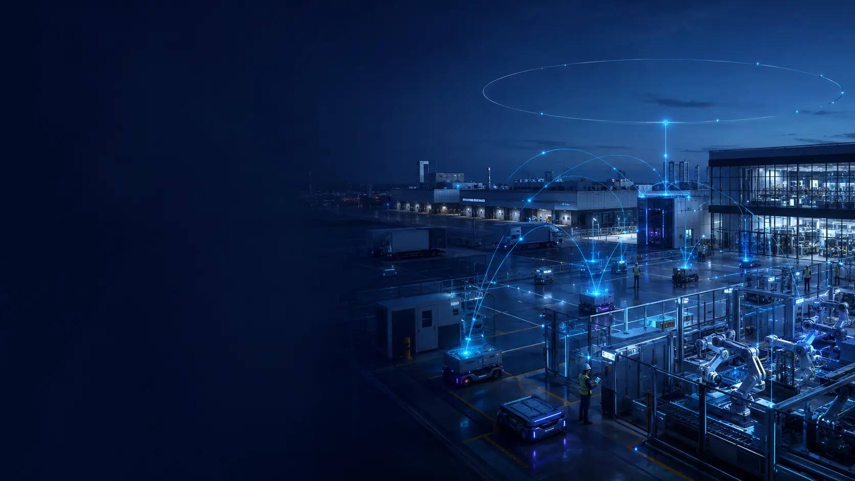 Smart industrial site with robots, industrial vehicles and secure private 5G connectivity